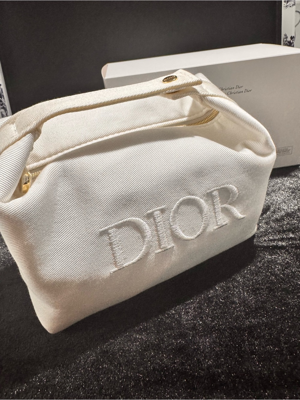 Dior GWP White Embroidered Logo Canvas Cosmetic Pouch
